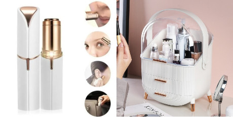 ארונית מוצרי קוסמטיקה + מסיר שיער לפנים ליפסטיק