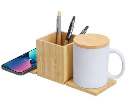 מעמד שולחני חכם ( טעינה אלחוטית+ פלטה לחימום+ מעמד לעטים) 