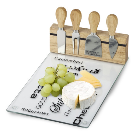 מגש זכוכית ו-4 כלים לגבינה- CheeseBoard
